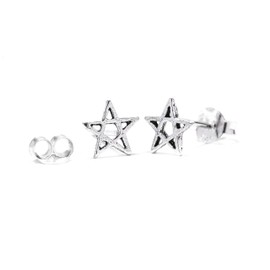 WINDALF ISKA 925 Sterling Silver Pentagram Stud Earrings Height 0.6 cm, Silver, No Gemstone