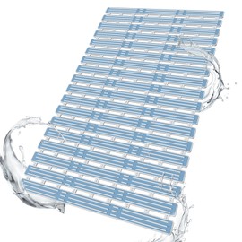 HITSLAM Shower Mat Non Slip, 27x16 Inch Bath tub Mat for Tub, TPE Shower Floor Mat with Drain Holes and Suction Cups, Bathroom Accessories, Easy Dry, Eco-Friendly, Blue