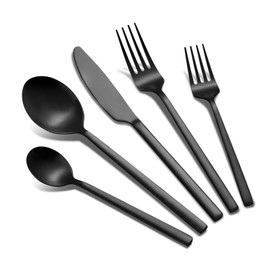 Cube Black 40-Piece Forged Silverware Set Stainless Steel Flatware Set,Service for 8,Matte Satin Polished Cutlery Set,Dishwasher Safe