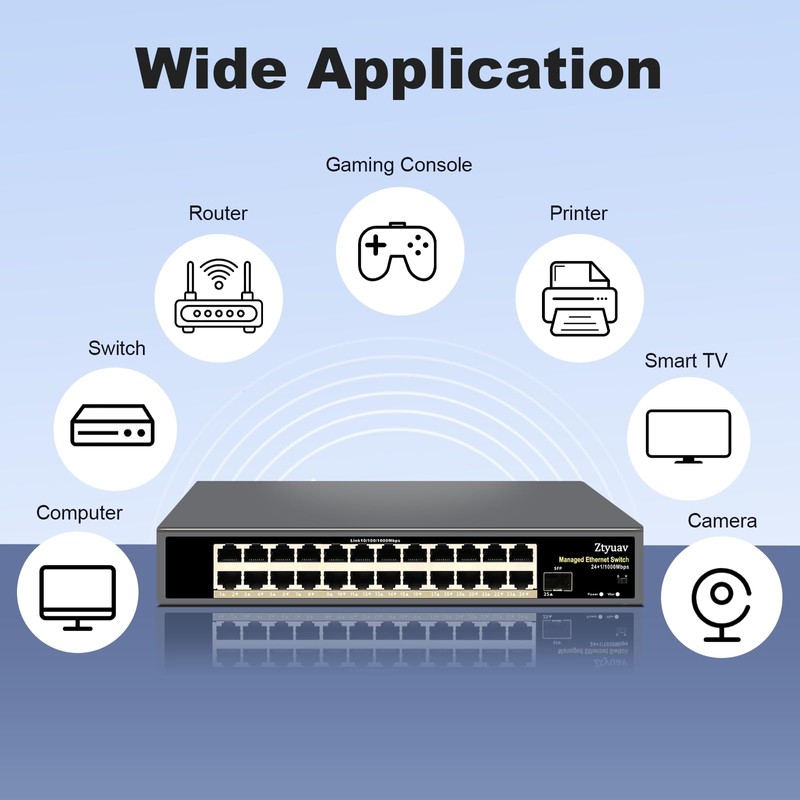 Ztyuav 25-Port Full Gigabit Easy Smart Managed Ethernet Switch-24 Ethernet