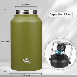 Konokyo Jug with Handle,87 oz Insulated Water Bottle with Carrying Pouch, Double Wall Vacuum Stainless Steel Metal Bottle,Forest Green