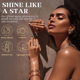 Glitter Spray for Hair and Body, Glitter Body Spray,Moisturizing Body Shimmer Luminizer, Quick-Drying Waterproofing Highlighter Powder Spray Suitable for Stage Makeup, Festival Rave 2.6 fl Oz