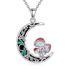 KQF Spider/Mushroom/Luna Moth Necklace for Women Sterling Silver Gothic Crescent Moon Pendant Necklaces Punk Jewelry Gifts for Girls, Sterling Silver, Cubic Zirconia