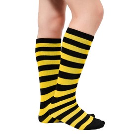 American Trends Kids Toddler Soccer Socks Knee High Tube long Three Stripes Uniform Socks for Boys Girls 1-9 years, 1 Pack Striped Black Yellow, 3-6 Years