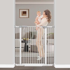 29.5"-40.5" Baby Gate for Stairs, 40.5" Tall Dog Gate Indoor, Walk Through Pet Gates for Doorways Kitchen No Drilling Auto Close Pressure Mounted Safety Child Toddler Gate, White