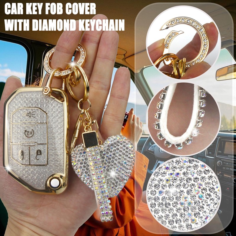 Simocky Compatible with Jeep Key Fob Cover with Keychain, Soft