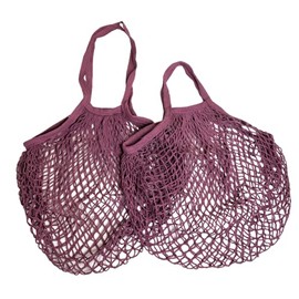 Modo Reusable (2 Pack) String Cotton Net Shopping Bags 1 Short & 1 Long Handle Bag Multipurpose Toys Storage (Berry Purple)