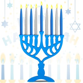 Bokon Hanukkah Menorah 9 Branch LED Electric Hanukkah Menorah Decorations Wooden Chanukah Candle Lights Holder Battery Powered Electric Chanukah Candles for Hanukkah