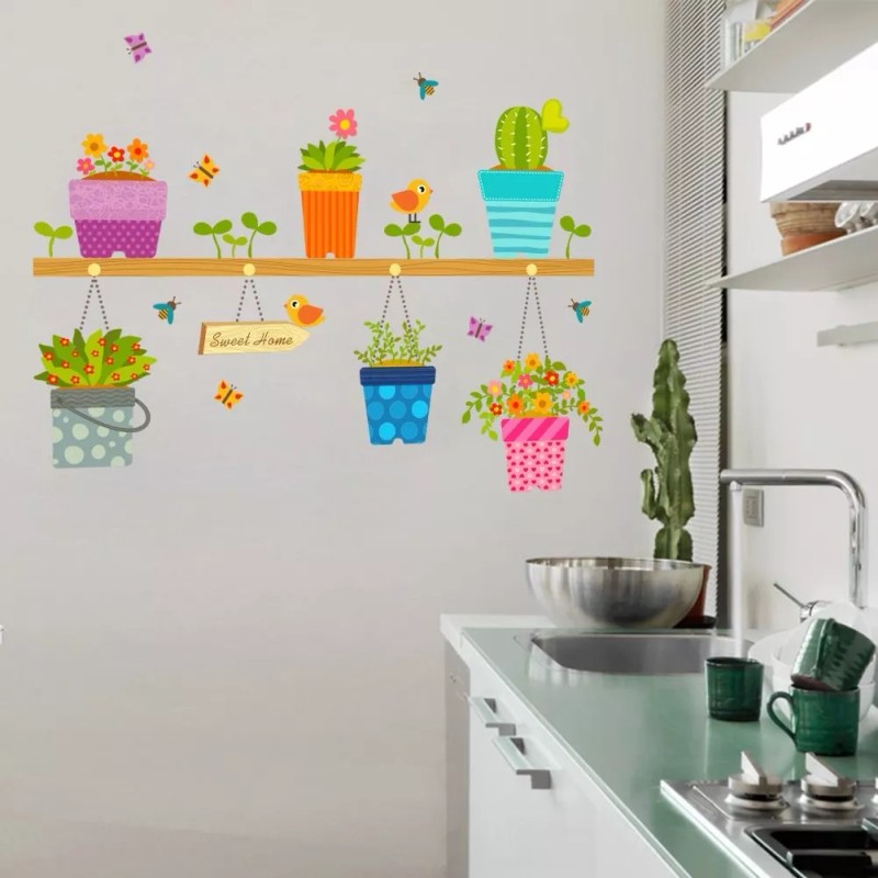 DaraBaby Vinil Decorativo Hogar Macetas Cactus Flores Sala Estancia
