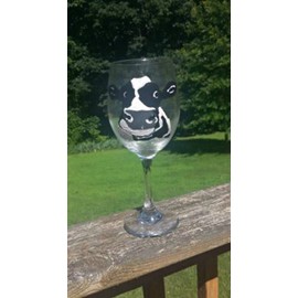 2 Dairy Cow Hand Painted Stemmed Wine Glasses Set