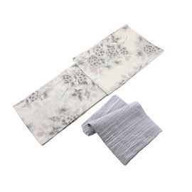 SAKIKU-EN ta-325 Women's Yukata Obi Set, 2 Piece Set, Watercolor Botanical Pattern & Wrinkled Belt One Size Fits Most, Women's, Yukata Set, Free Flower, Cute, Summer Festival, Fireworks Display, B.