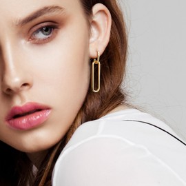 ALEXCRAFT Earrings Silver 925 Hanging Square Hoop Earrings with Pendant for Women Gift for Women Girlfriend Mum Girls, Brass and 14 carat gold plated, No Gemstone