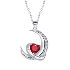 J.MUEN Moon Necklace for Women, 925 Sterling Silver, Pendant Chains with Heart Cubic Zirconia, Birthday, Valentine's Day, Christmas Gifts for Women, Boyfriend, Sterling Silver