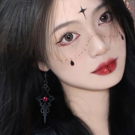 Chanaiqw Black Gothic Cross Earrings for Women Punk Retro Exaggerated Cross Drop Dangle Earrings Personality Earrings Jewelry (Black)