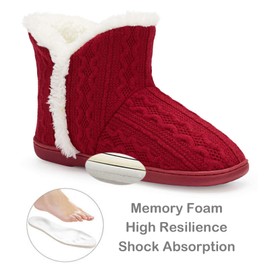 TUOBUQU Slipper Boots Women Winter Warm Fuzzy House Knit Bootie Slippers Ladies with Hard Sole for Indoor Red L 9-10