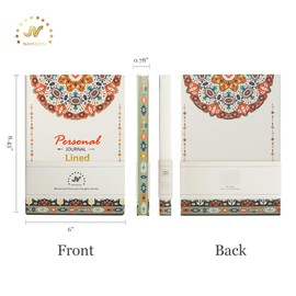 Navkejon Personal Journal for Women Men, Bohemian Printed Edge Notebook Lined Hardcover Thick Paper Artist Diary Lay Flat 8mm Ruled Pages 6x8.4 A5