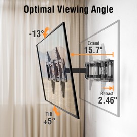 ELIVED TV Wall Mount for Most 37-82 inch tvs, Full Motion TV Mount Swivel and Tilt, Wall Mount Bracket Max VESA 600x400mm, Holds up to 132 lbs, Fits 8” 12” 16" Wood Studs