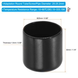 PATIKIL 25MM Vinyl Rubber End Caps, 10 Pack Flexible Bolt Screw Covers Caps Round Thread Protector Caps for Metal Tubing Rod Bolts, Black
