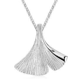 MATERIA by Matthias Wagner KA-12 Women's Ginkgo Leaf Pendant Rhodium-Plated 925 Silver 22 x 23.5 mm with Chain, Sterling Silver