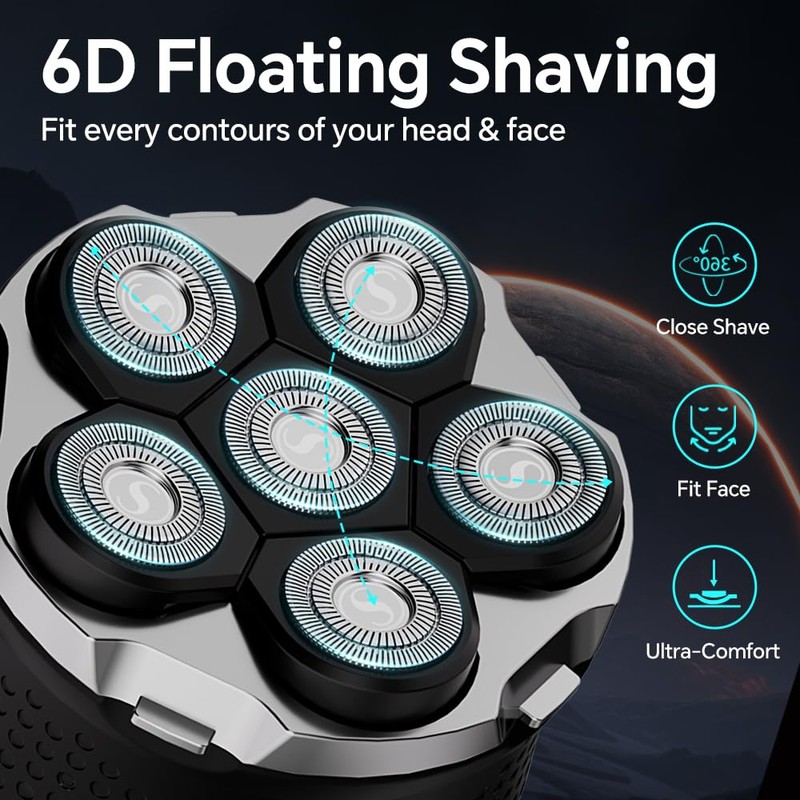 Electric 6D Floating Head Shavers for Bald Men, Magnetic Rotary