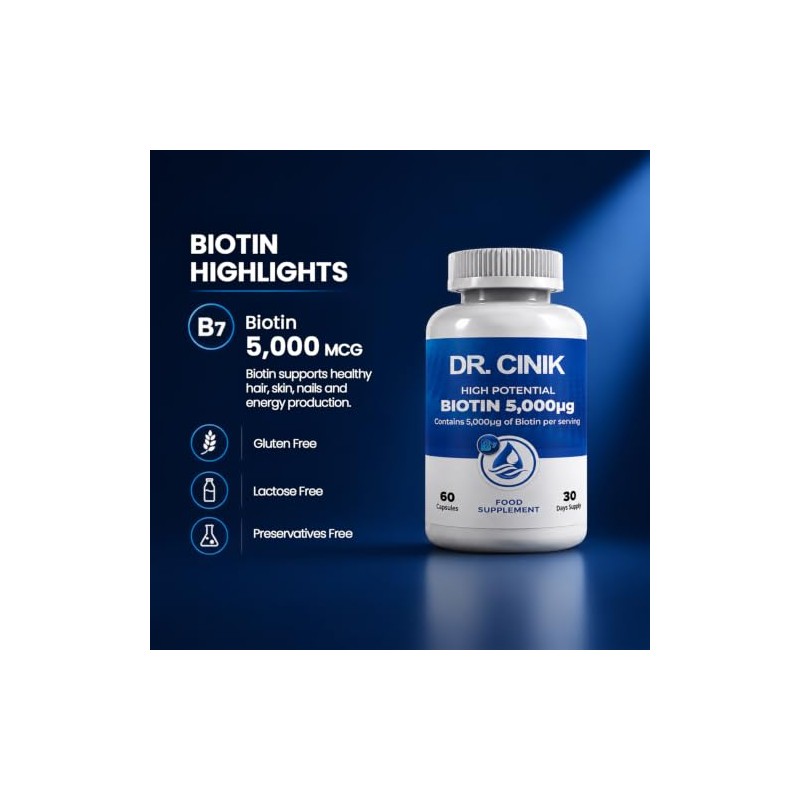 DR. CINIK Biotin 5000 mcg per Daily Serving, Vitamin B7