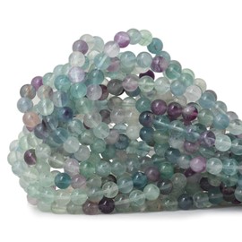 CHEAVIAN 60PCS 6mm Natural Colorful Fluorite Gemstone Round Loose Beads for Jewelry Making DIY Findings 1 Strand 15"