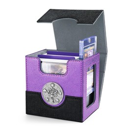 banloga MTG Commander Deck Box with Display and Dice Tray, Holds 100+ Double-sleeved Cards, Card Storage Box Magnetic Closure Storage Box for MTG TCG Sports Cards (Black&Purple)