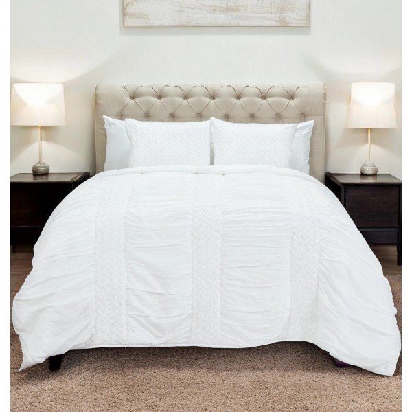 HomeRoots White Twin 100% Cotton 300 Thread Count Machine Washable