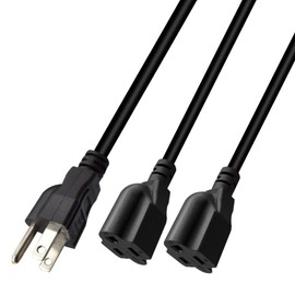 3-Prong 1 to 2 Outlet Power Cord Splitter Extension Cord,Toptekits NEMA 5-15P to NEMA 5-15R x 2, 16 AWG, 15A, 125V,4ft/1.2m,2 Way Power Cord Splitter (1-to-2 Splitter Cord)