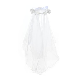 Velo de boda floral para niñas con flores y flores de primera comunión, corona de flores blancas con diamantes de imitación, Corona de perlas blancas, Talla única