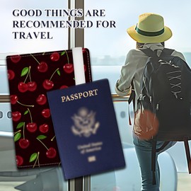 ATJFKIXL Passport Holder for Travel Essentials, RFID Premium Leather Passport Wallet Cover Case for Travel Must Haves Accessories, Passport Book Holders for Women Men Cute Cherry