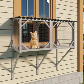 Modern Cat Catio Indoor Window Perch Waterproof Cat Box Enclosure Mosquito-Proof Net Solid PatternSize: 43.3" x 25.2" x 47.2"(L110*W64*H120cm), Color: Gray