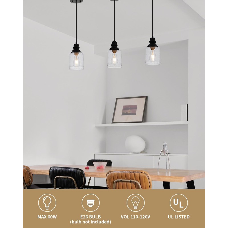 WILON Modern Glass Pendant Lights for Kitchen Island, 6.29" Mini