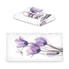 ALAZA Three Purple Tulips Bath Towel Set Luxury Decorative Set of 3, 1 Bath Towel 1 Hand Towel 1 Washcloth Soft Multipurpose for for Bathroom Hotel Gym Yoga Spa