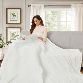 Electric Heated Blanket 72" x 84" Full Size Breathable Warm Flannel Heated Blanket with 4 Heating Levels & 10 Hours Auto Shut Off, Control Temperature and Washable, for Sofa and Bed White