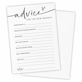 Baby Shower Game Cards Kit - Advice For The New Parents - 30 Minimalism White Calligraphy Fill In Style Game Cards For Baby Announcement, Gender Reveal, Advice For New Parents To Be, Party Favor - B07