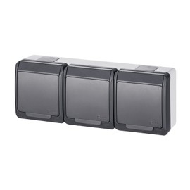 ELEKTRO-PLAST HERMES Surface-Mounted 3-Way Triple Socket IP44 Waterproof Outdoor Anthracite Grey