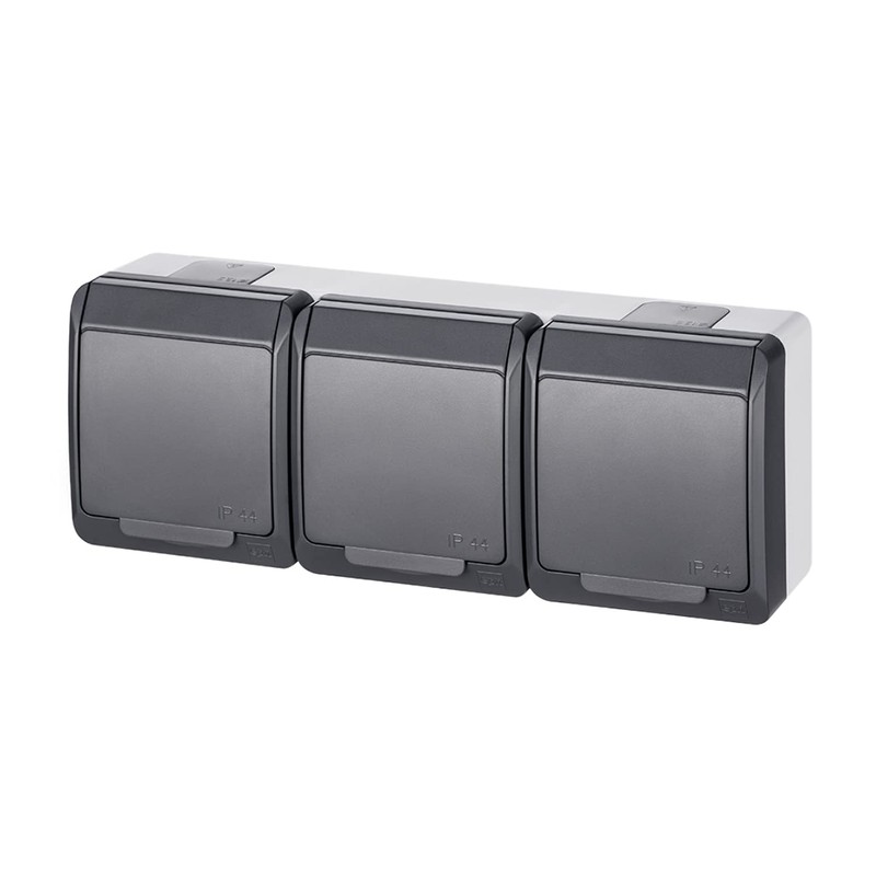 ELEKTRO-PLAST HERMES Surface-Mounted 3-Way Triple Socket IP44 Waterproof Outdoor Anthracite