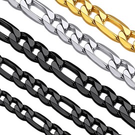 Black Figaro Chain for Men 6MM 18 inch Stainless Steel Figaro Link Chain Choker Necklace for Women