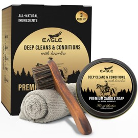 Saddle Soap for Leather – 3-Piece Saddle Soap Kit for Leather Cleaning, Boots, Tack, and Saddles – Includes Applicator and Cloth – Leather Soap and Conditioner for Leather Boots and Tack Care