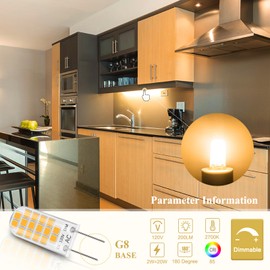 DiCUNO G8 Dimmable LED Bulb, 2W (20W Equivalent), 2700K Warm White, 200lm, 120V JCD Bi-Pin for Under Cabinet Lighting, 10-Pack