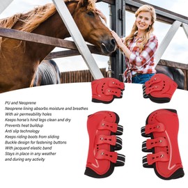 Horse Hind Leg Gaiters Non-Slip Prevents Heat Build-Up Fetlock Gaiters Red for Horse Accessories (M)