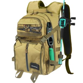 yuzhiyuan Dual - Shoulder Fishing Backpack - 600D Oxford, Water - Resistant, for Adventurous Anglers Hiking, Kayaking etc.(Brown)