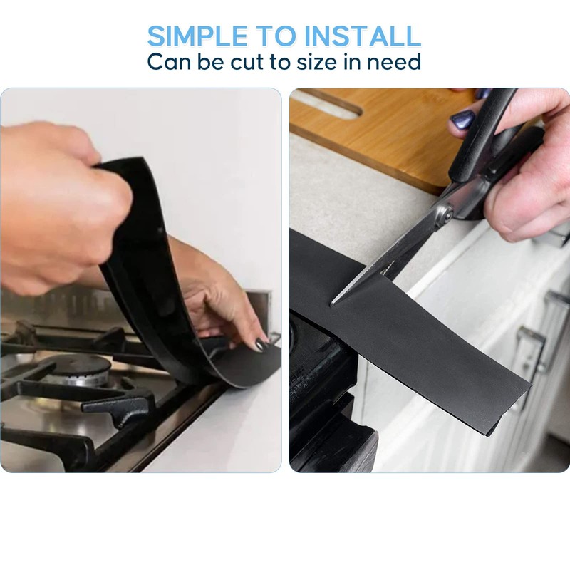 ストーブカウンターシリコン製ギャップカバー、コンロカバー、ロングギャップフィラーは、キッチンカウンター、ストーブ、オーブン、洗濯機に使用できます、63cm長さ2枚黑