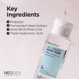 Neogen Dermalogy Real Ferment Micro Toner - Gentle Face Toner with Triple Hyaluronic Acid & AHA, BHA, PHA, LHA Exfoliation - 5.07 fl oz | K-Beauty Skincare