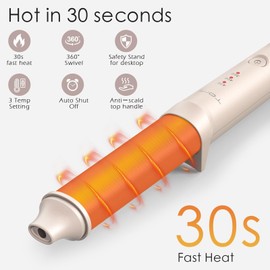 Mini Travel Curling Iron 1.25 inch Oval，Dual Voltage 110-240V, 20s Fast Heating, 3 Temps 360/400/430°F，1 ¼-Inch Barrel Creates Frizz-Free Loose Curls for Short to Medium Hair, Pink