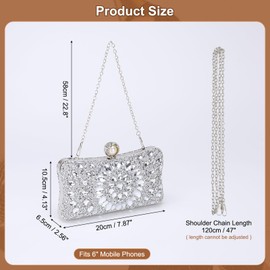 sourcing map Evening Bags for Women, Sparkly Crystal Rhinestone Clutch Purse with Chain Strap Shoulder Bag for Wedding Party Evening Weekend, Silver