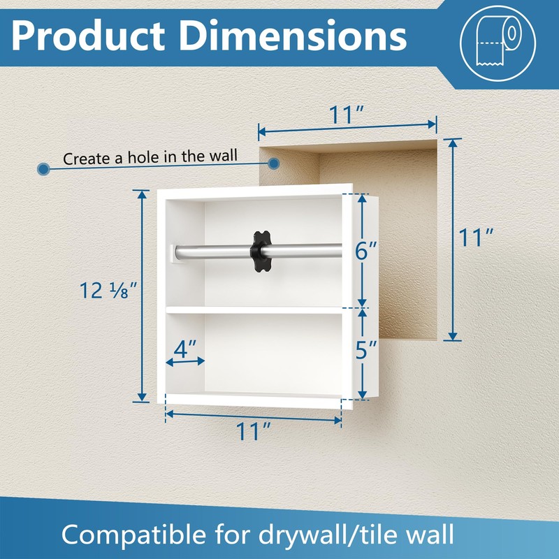 Neodrain White Recessed Toilet Paper Holder,Double Layer Wet Tissue Holder