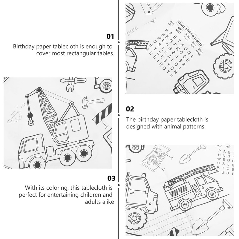COHEALI Party Paper Tablecloth Birthday Decor Coloring Engineering Vehicle Theme