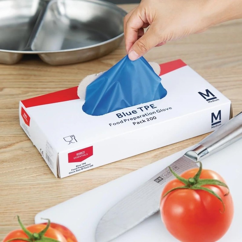 Nisbets Essentials Powder-Free TPE Gloves Blue L (Pack of 200)